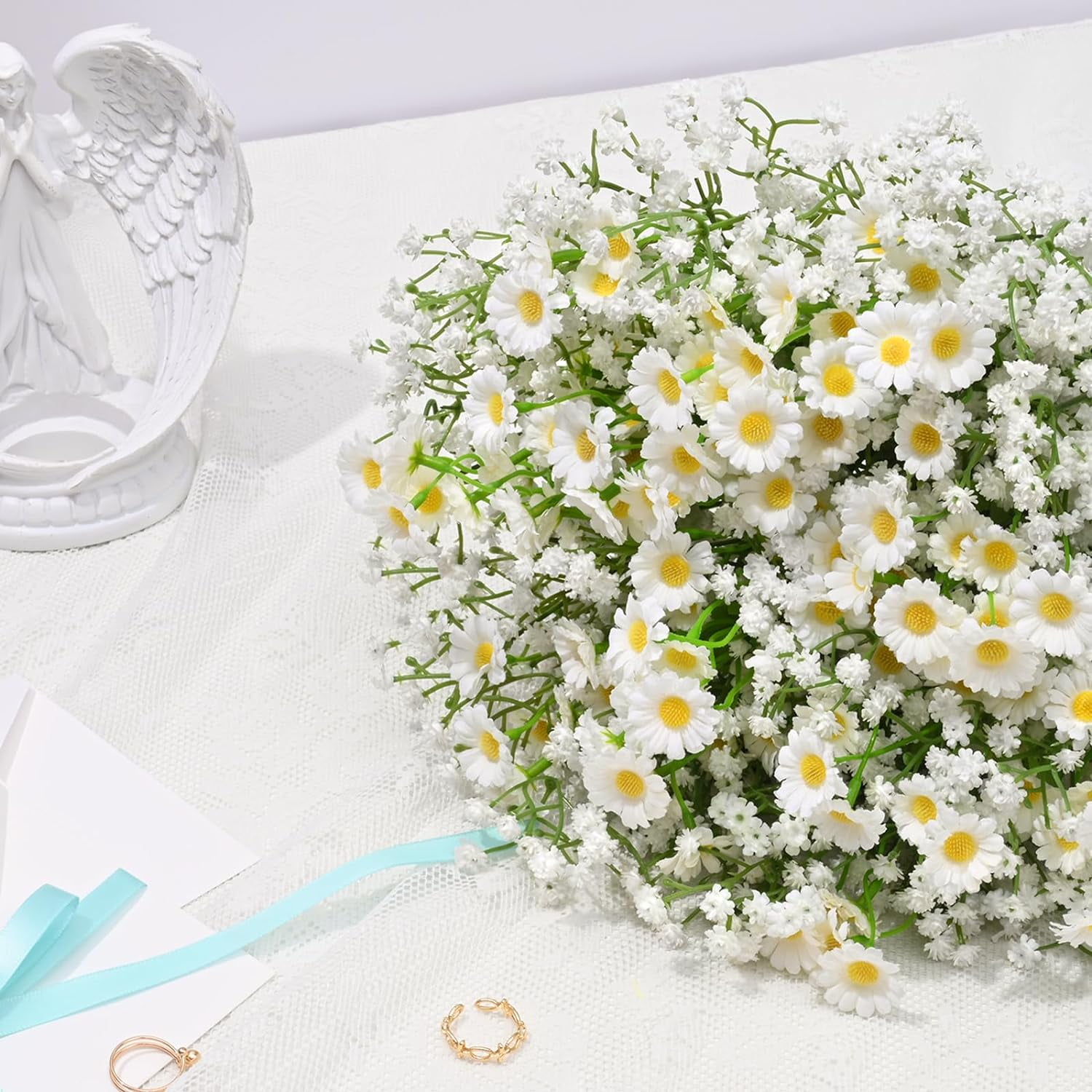 Babys Breath Artificial Flowers, Baby Breath Flowers Artificial Bulk, Real Touch Fake White Flowers, Faux Babies Breath Gypsophila for Wedding Home Decor Floral Arrangement