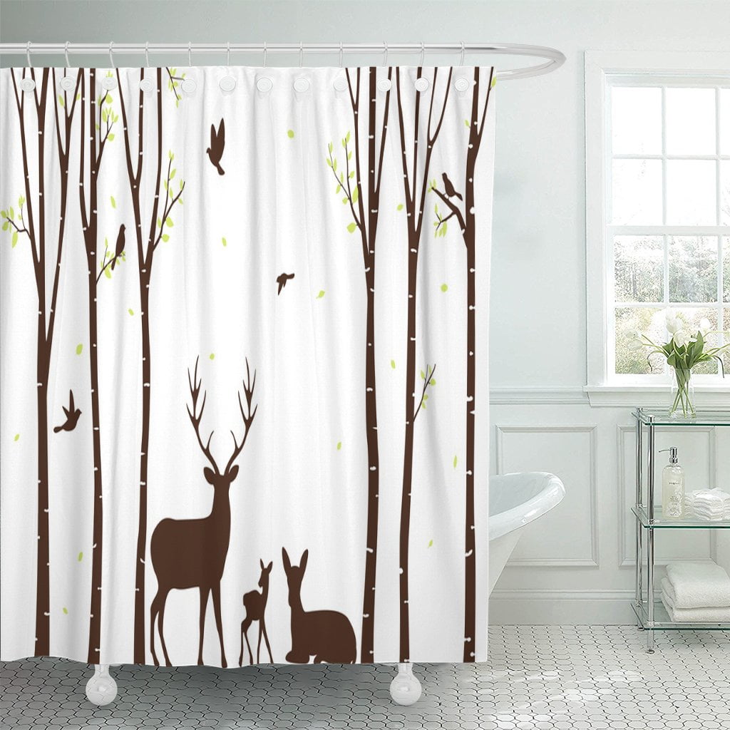 PKNMT Aspen Birch Tree Deer and Birds Silhouette Autumn Bark Polyester