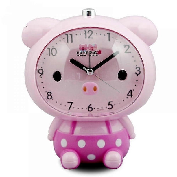 Alarm Clocks For Bedrooms, Cartoon Alarm Clock Piggy Pig Clock Night Light, Student Children's Home Decoration Desktop Clock(Pink)