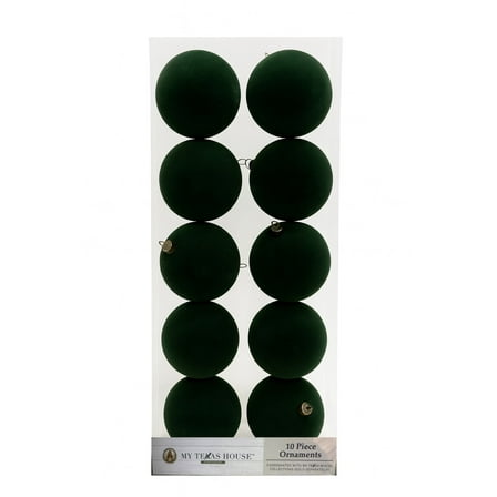 10 Count Green Flocked Ornaments, 4.3. in, by My Texas House