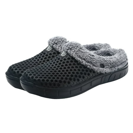

1 Pair of Classic Lined Clog Warm Fuzzy Slipper Slid on Slippers (Black)