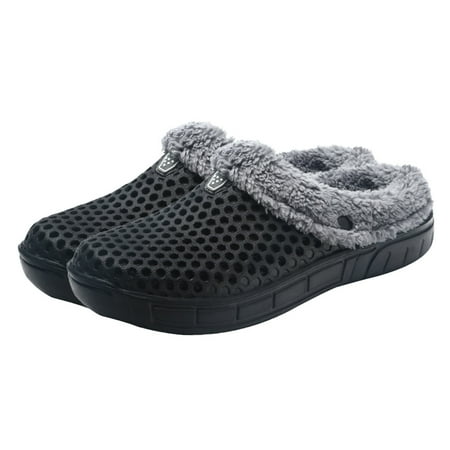 

Shis 1 Pair of Classic Lined Clog Warm Fuzzy Slipper Slid on Slippers (Black)