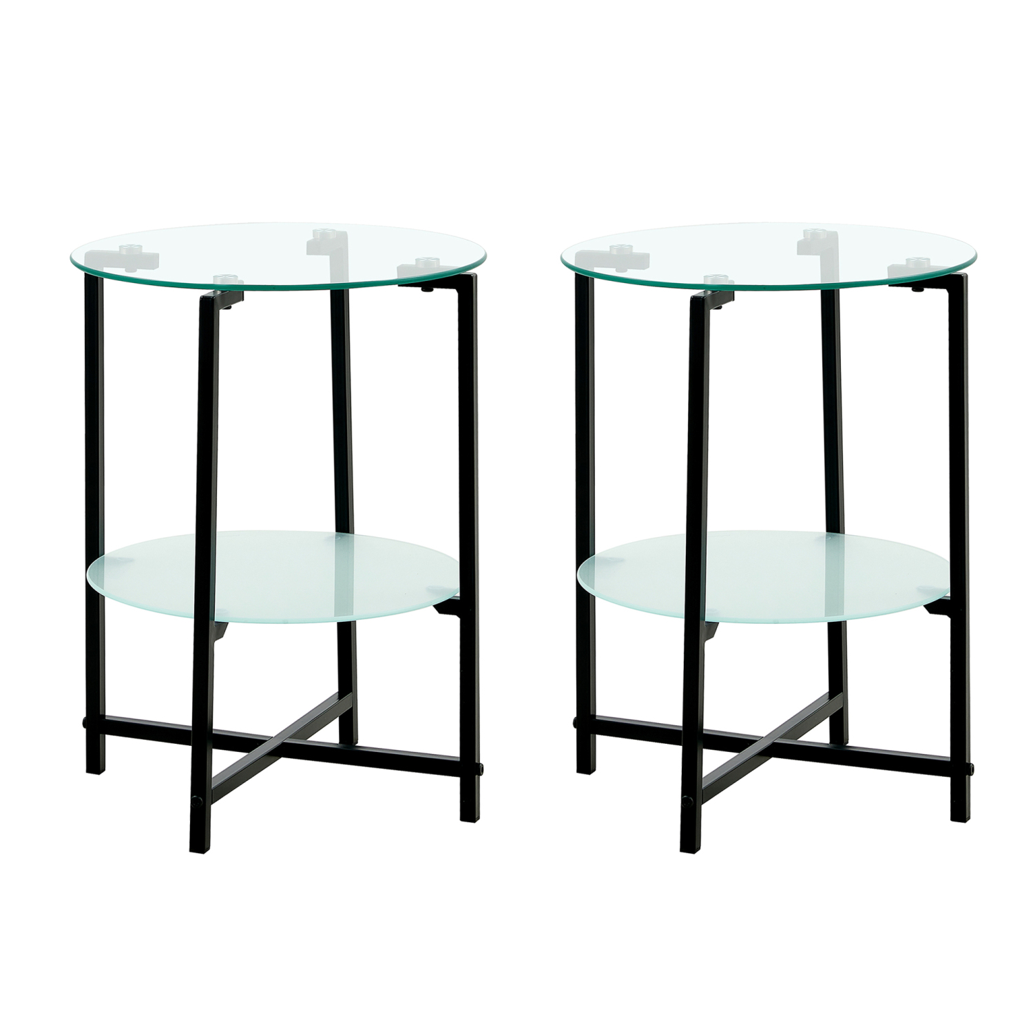 Holaki 2PCS Set Tempered Glass End Table, Round Coffee Table for