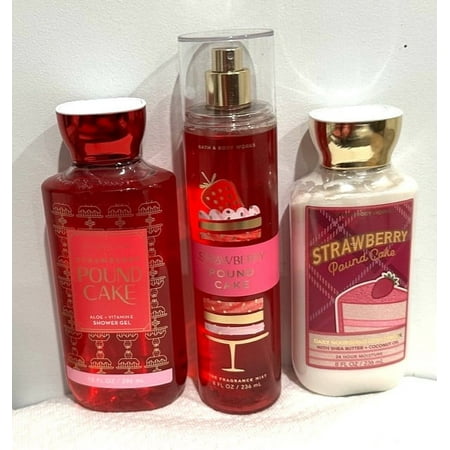 Bath & Body Works Strawberry Pound Cake Trio Set ( Body Lotion, Fragrance Mist, and Shower Gel)