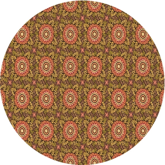 Ahgly Company Machine Washable Indoor Round Transitional Red Brown Area Rugs, 5' Round