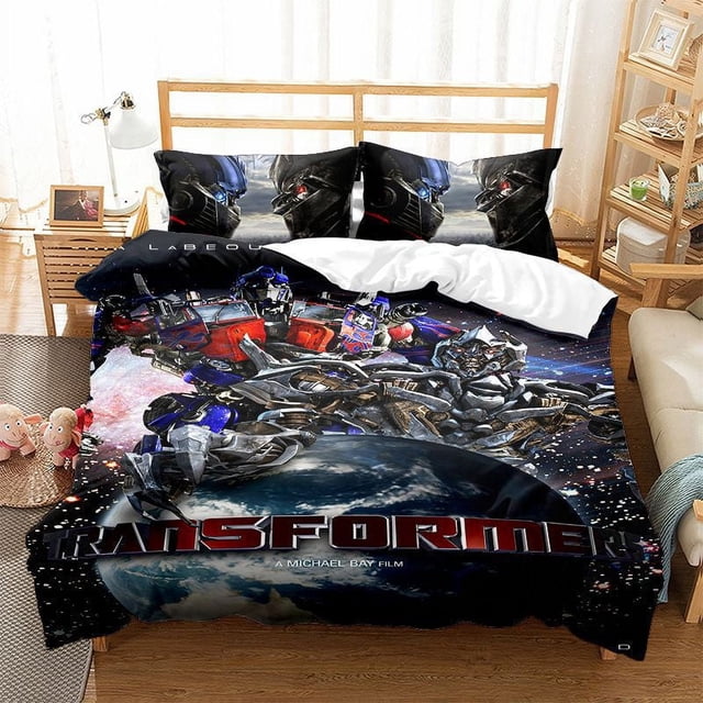 Juego de edredón Transformers para cama individual Juego de edredón Transformers para niñas y niños, suave, transpirable, resistente a la decoloración, 3 piezas, incluye 1 edredón y 2 fundas de