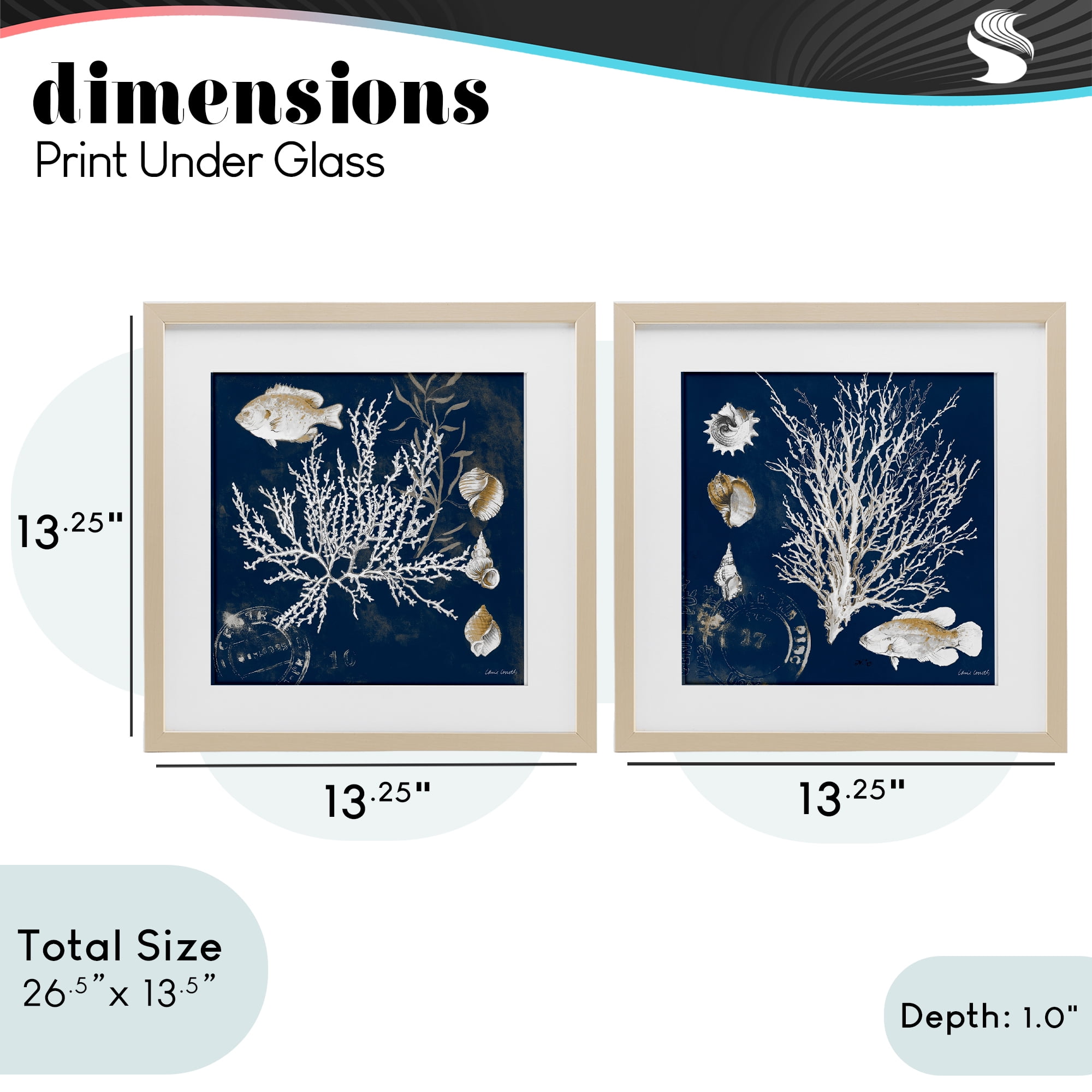 Stupell Industries Navy Coral Medley 2 Piece Birch Framed Print Under Glass Set, design by Lanie Loreth