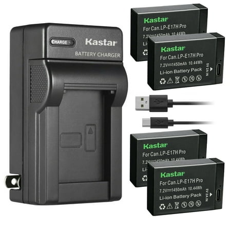 Image of Kastar 4-Pack LP-E17H Pro Battery W/ Type-C Cable and AC Wall Charger Replacement for Canon EOS R8 Mirrorless Camera EOS R50 Mirrorless Camera Saramonic VmicLink5 HiFi Wireless Microphone Systems