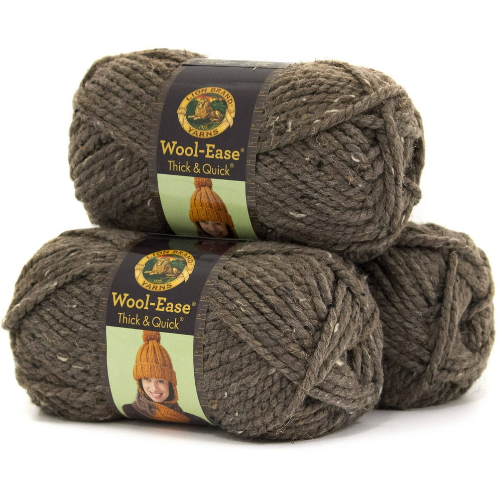 Lion Brand Yarn WoolEase Thick and Quick Barley Classic Super Bulky Acrylic, Wool Brown Yarn 3