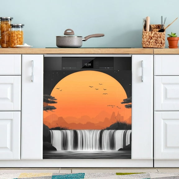 African Sunset with Waterfall Dishwasher Magnet Cover Magnetic Fridge Door Cover Home Kitchen Decor 23"x 26"