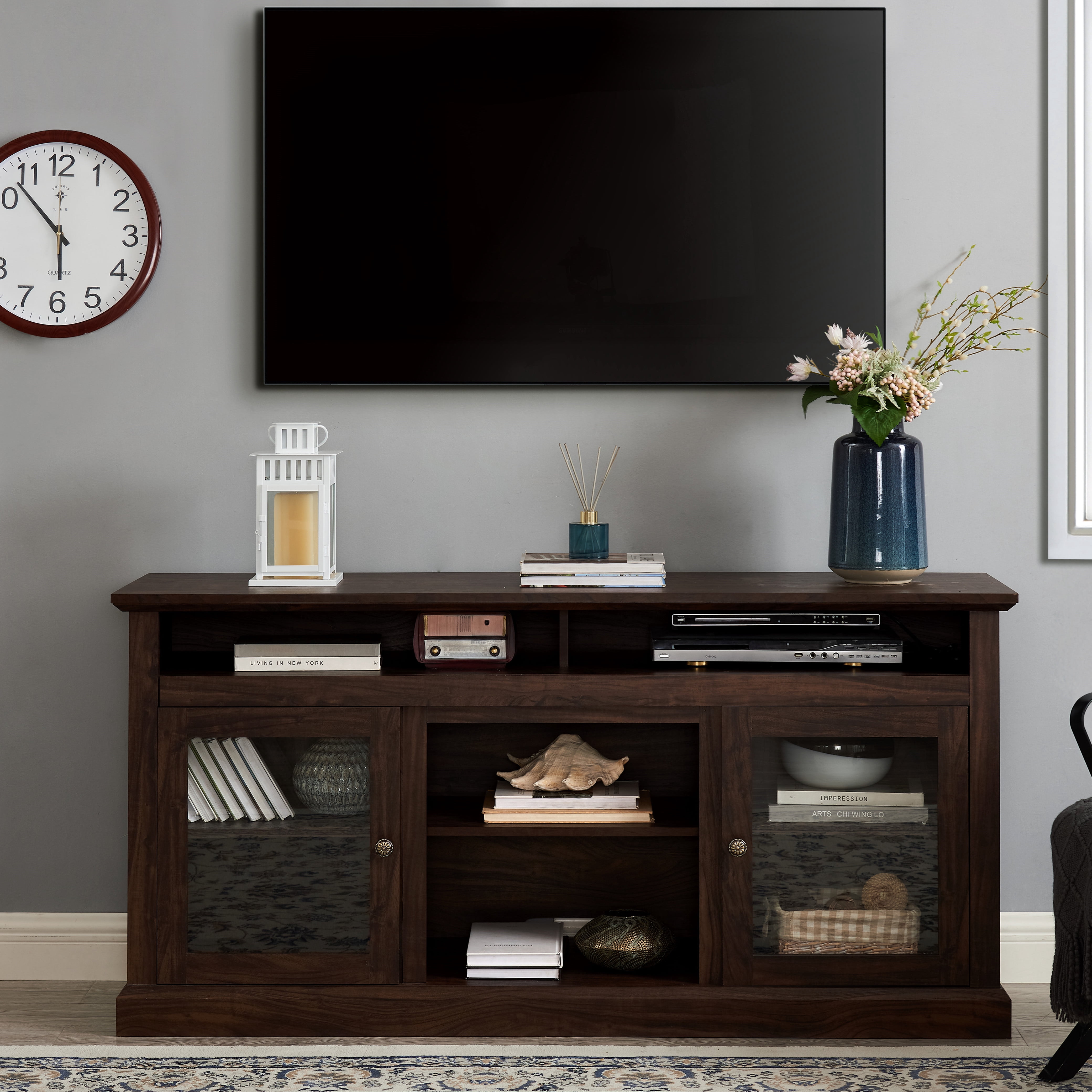 Aukfa TV Stand for TV up to 65", TV Console Table with Storage and Cabinet, 2 Doors, Brown