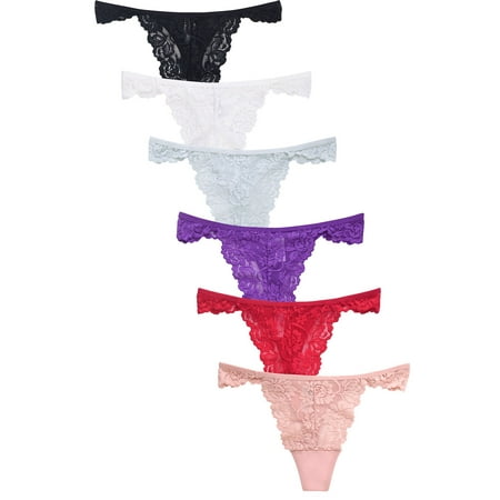 

247 Frenzy Women s Essentials Sofra PACK OF 6 Allover Lace Thong Panty Underwear LP7296PT