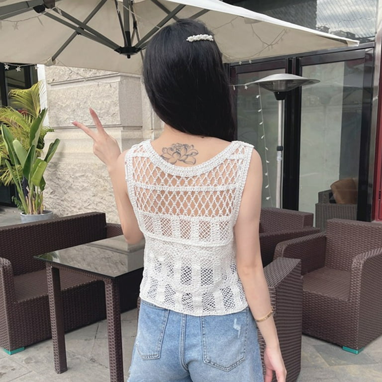 Women Spring Summer Crochet Sleeveless Sweater Vest