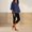 Navy 07, variant on Karymi Shirts for Women 2-Piece Linen Blend Outfit, Crew Neck 3/4 Sleeve Loose Top Solid Cropped Capri Leggings with Cutout Detail, Casual Set Blouses for Women