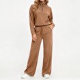 thumbnail image 7 of Mifsaly Womens 2 Piece Lounge Set Half Zip Pullover Top and Wide Leg Pants Casual Matching Outfit Drawstring Waist Relaxed Fit Soft Travel Airport Fall Winter, 7 of 7