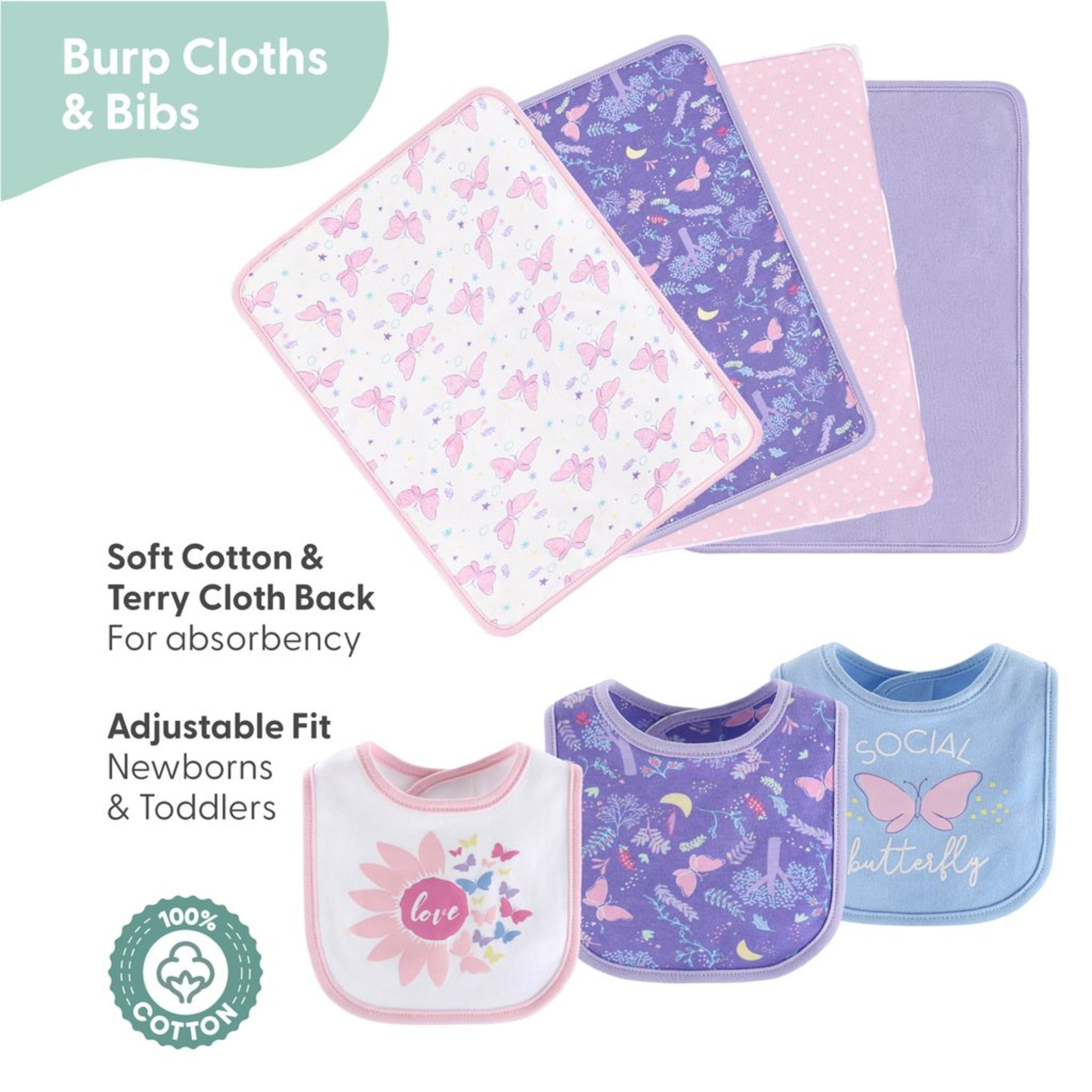 The Peanutshell Newborn Layette Gift Set for Girls, Purple Pink Butterfly, 30 Essential Pieces, 0-3 Months
