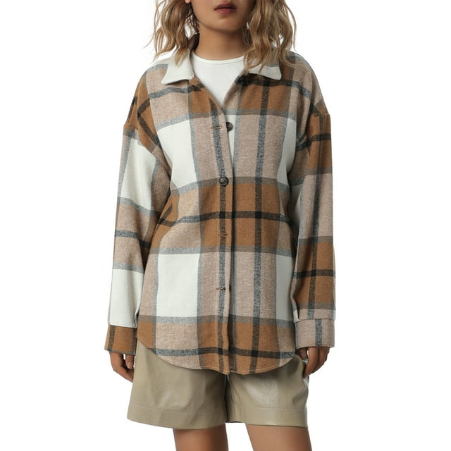 Chemise Surdimensionnée à Carreaux pour Femmes Veste Surchemise Manches Longues Décontractée Automne