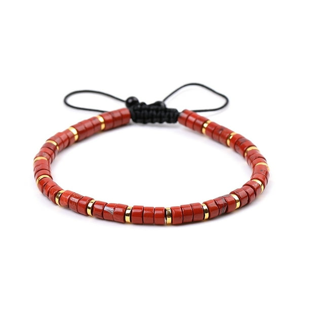 Xiao Hua Pulseras de cuentas para mujer y hombre - Pulsera de cuentas ajustable de cristal curativo de 4 mm - Rojo