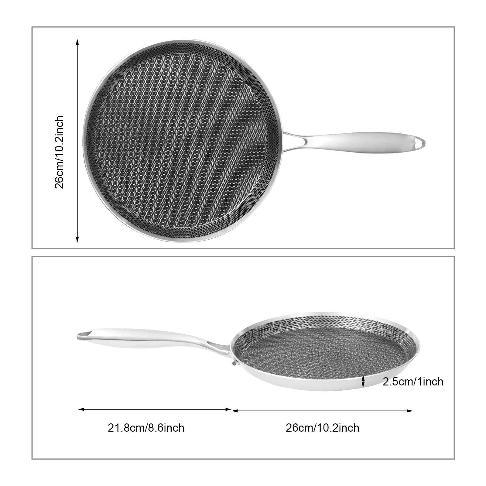 Stainless Steel Crepe Pan-10.2 Inch Nonstick Crepe Pan,Stainless Steel Honeycomb Coating Pancake Pan,Tawa Dosa Tortilla Griddle Pan,Induction Compatible For Various Types Of Stoves