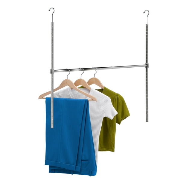 HoneyCanDo Hanging Double Closet Rod Closet System, Silver