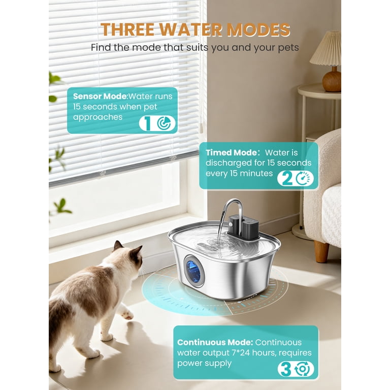 FURCLAN Wireless Stainless Steel Pet Water Fountain, Battery Operated photo 7