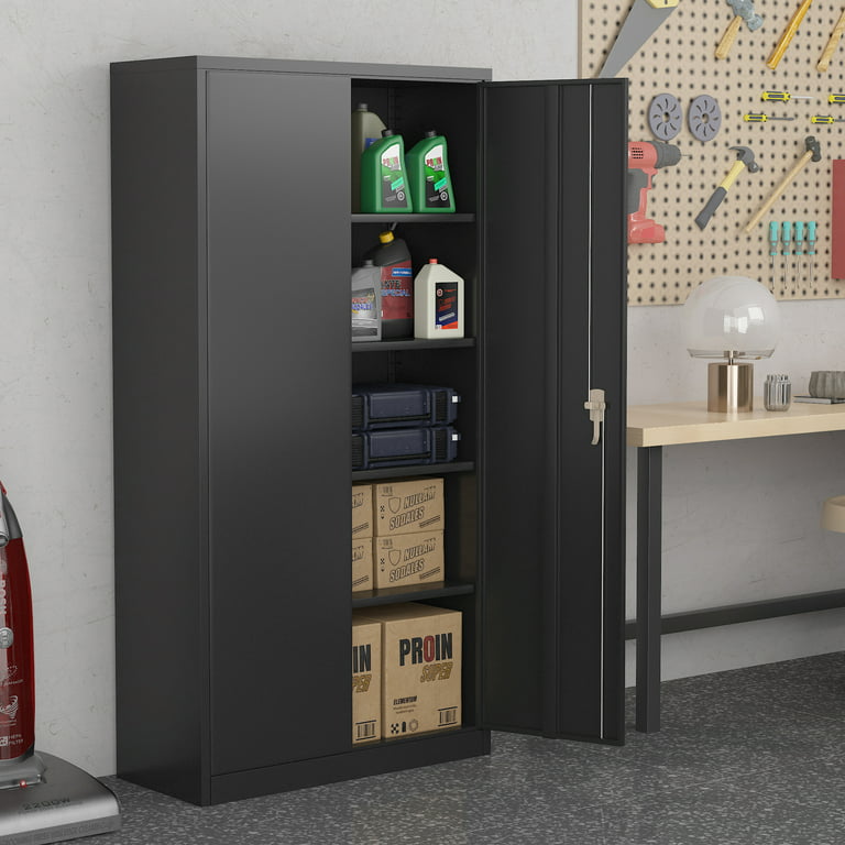 Supeer Black Metal Storage Cabinet, 72 Locking Steel Storage Cabinet with  Shelves, Tall Metal Garage Cabinet Lockable Cabinets for Home Office