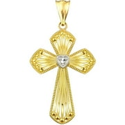 US GOLD Handcrafted 10kt Gold Multi-Bar with Heart Cross Charm Pendant