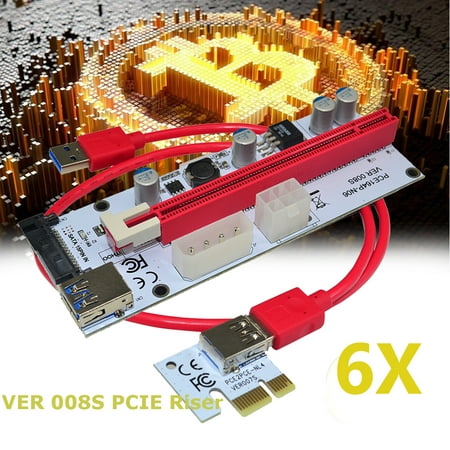 6 Pcs PCI-E Express 1x to 16x Extender Riser Card Adapter + USB 3.0 SATA Power Cable for Bitcoin 8 GPU (Best Usb Asic Miner)