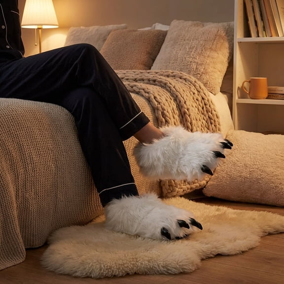 Cute Fuzzy Animal Paw Slippers for Adults Women and Men Fluffy Monster Claw House Shoes Soft Tiger Feet Indoor Footwear for Halloween Costume Cosplay and Home Relaxation 7-8