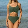 thumbnail image 2 of MIXUE Swim Suits for Women Solid Color Bikini Sets for Women Two Piece High Waisted Ruched Summer Swimwears Beachwear,Green,M, 2 of 5