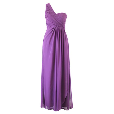 Faship Womens Elegant One Shoulder Pleated Long Formal Dress Dark Purple - 14,Dark