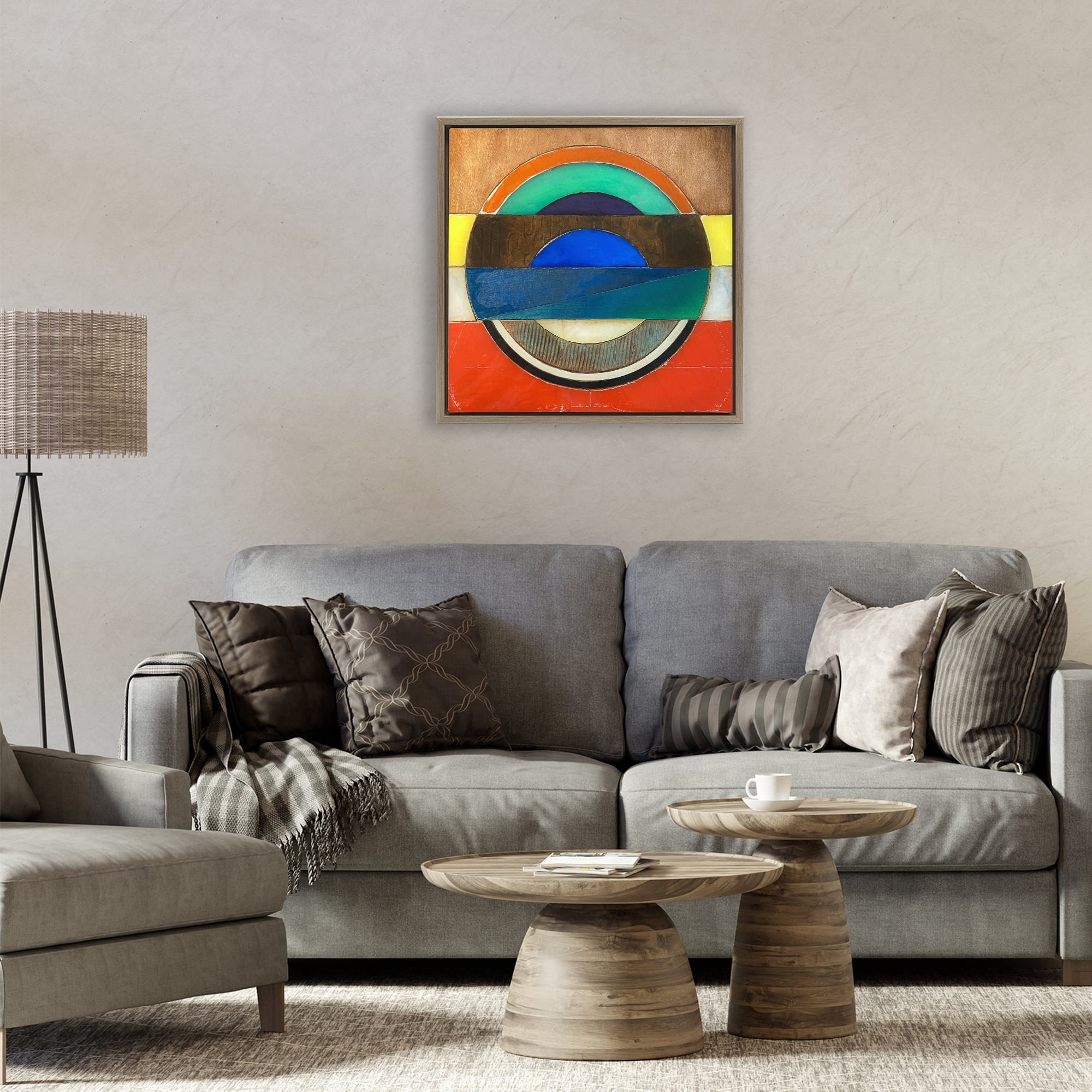 Stupell Industries Bisected Circle Structure Brown Framed Floater Canvas Wall Art, design by Matthew Finger