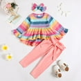 thumbnail image 3 of 3T Baby Girls 3PCS Outfits Set 4T Girls Outfits Toddler Girls Long Sleeve Top Pants Set with Headband Pink, 3 of 9