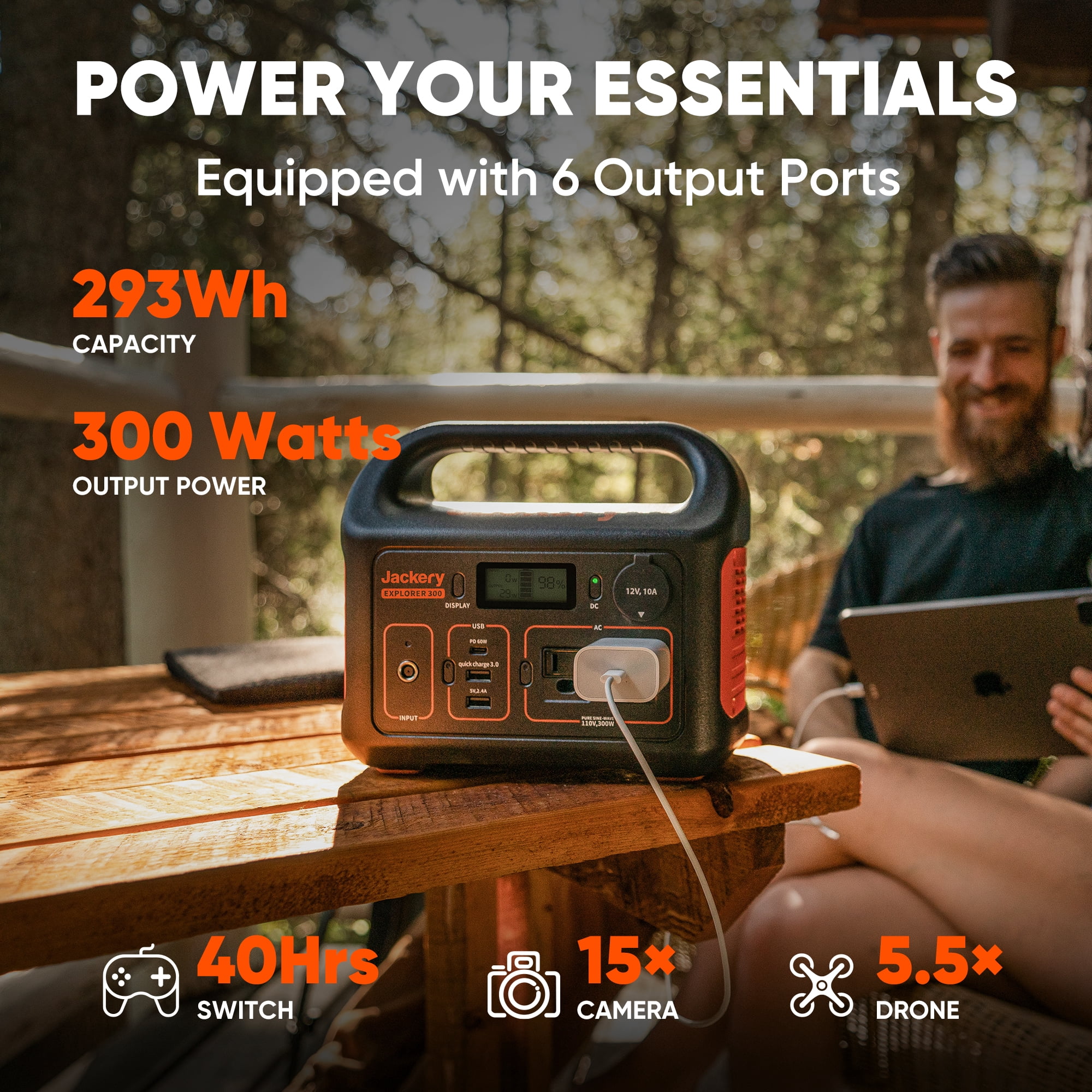 Jackery Solar Generator 300, 288Wh Backup Lithium Battery with 1*Solar Panel SolarSaga 40Wair Solar Panel