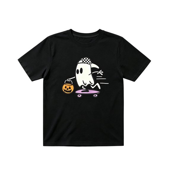 CONFREE Halloween Boys Short Sleeve Tshirts Crew Neck Cute Ghost Graphic Soft Hallowmas T-Shirts for Kids