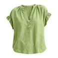 thumbnail image 5 of QASIEATN Women's Trendy Essentials Clothing: Pretty Short Sleeve V Neck Blouse Fall Fashion Outfits for Women, 5 of 6