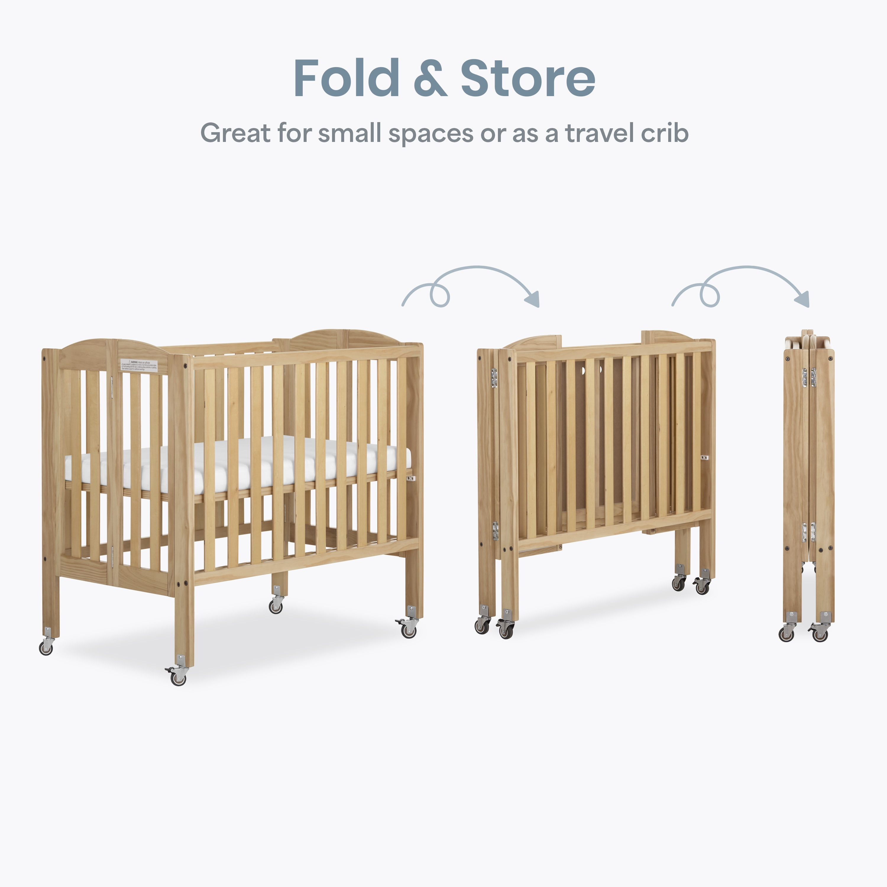 Dream On Me 2‑in‑1 Folding Portable Mini Crib – Natural