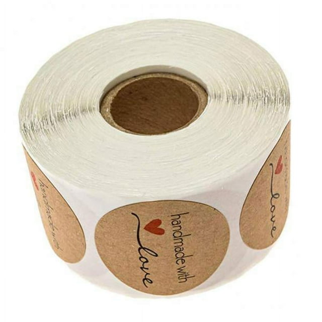 Luzkey Rouleau 5x1 de 500 Pcs Ronds Kraft Faits à la Main avec Autocollants Amour Étiquettes Adhésives A 5 Pcs