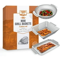 Yukon Glory Mini Grilling Baskets 3-Pc Stainless Steel Barbeque Grill Accessories Set