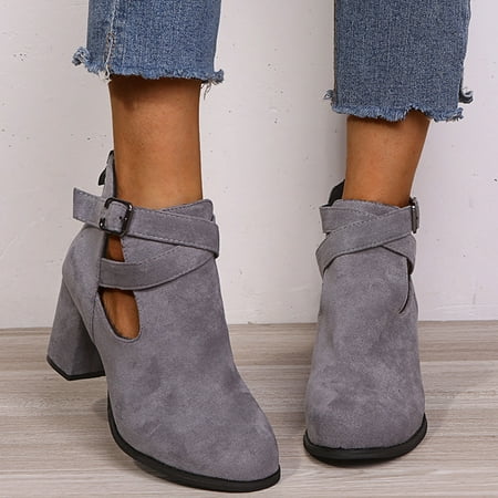 

FITORON Ankle Boots for Women- Round Toe Comfy Casual Shoes Solid Comfortable Middle Heeled Short Boots Shoes Gray 41