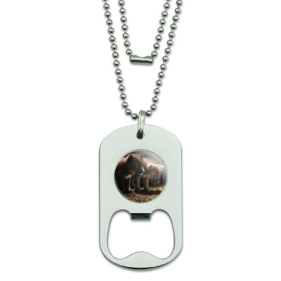 Curious Wolf Pups Wolves Military Dog Tag Bottle Opener Pendant