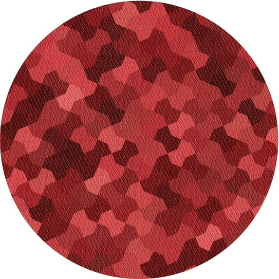 Ahgly Company Indoor Round Patterned Ferrari Red Area Rugs, 8' Round