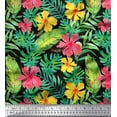 thumbnail image 1 of Soimoi Black Cotton Voile Fabric Leaves & Floral Printed Fabric 1 Yard 58 Inch Wide, 1 of 3
