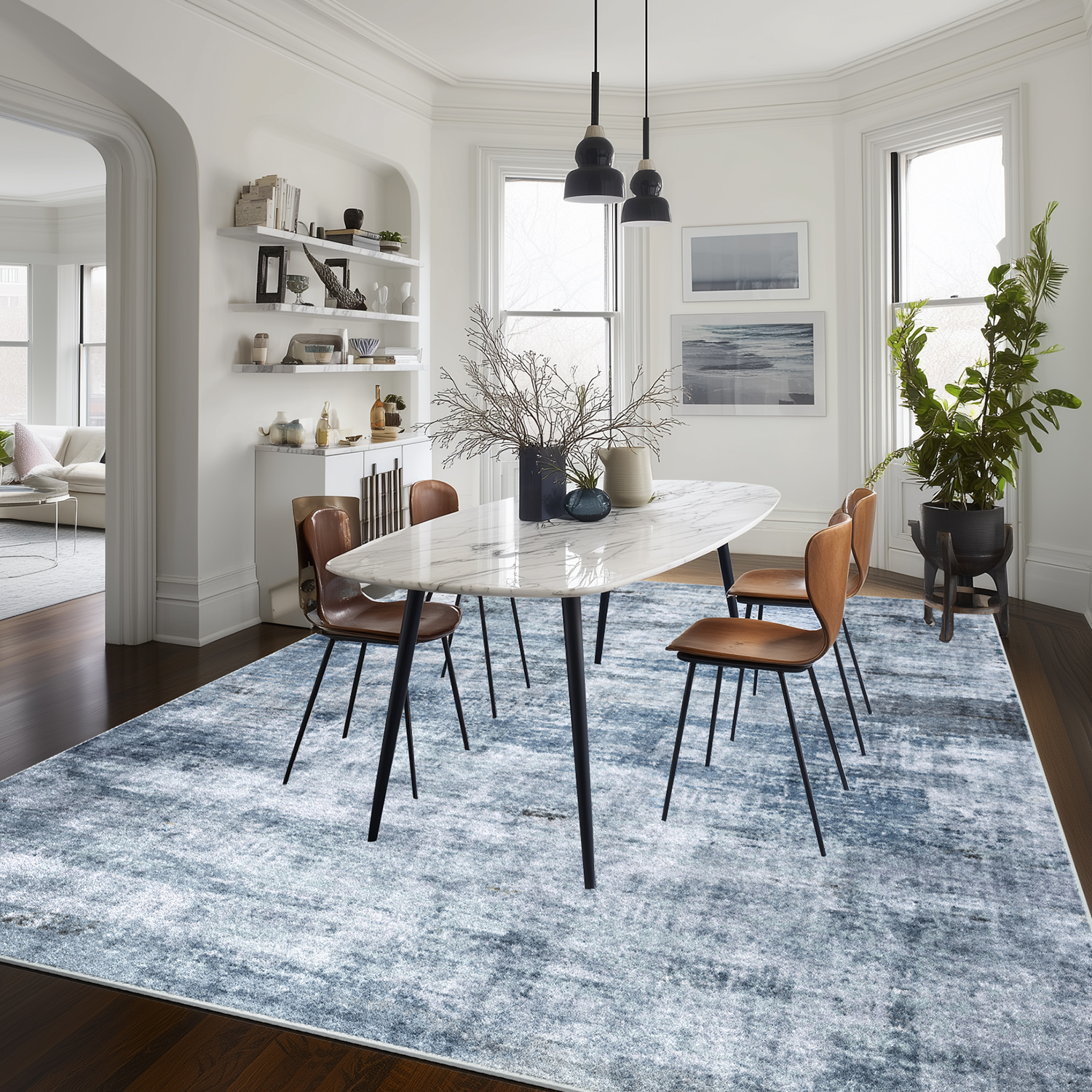 Area Rugs for Living Room, Homasen 8'x10' Washable Indoor Rug Dream Light Blue, Soft Low Pile Stain Resistant Carpet for Bedroom, Dinning Room