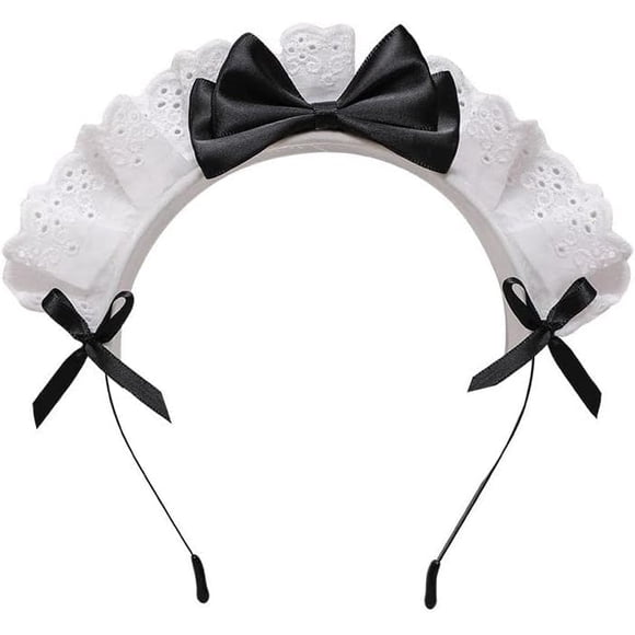 Galyacht Negro Mujeres Niñas Lolita Diadema Lazo de Encaje Banda para el Cabello Maid Anime Cosplay Headwear Cinta Bowknot Linda Banda para el Cabello Accesorios para el Cabello Fiesta Diademas de Mod