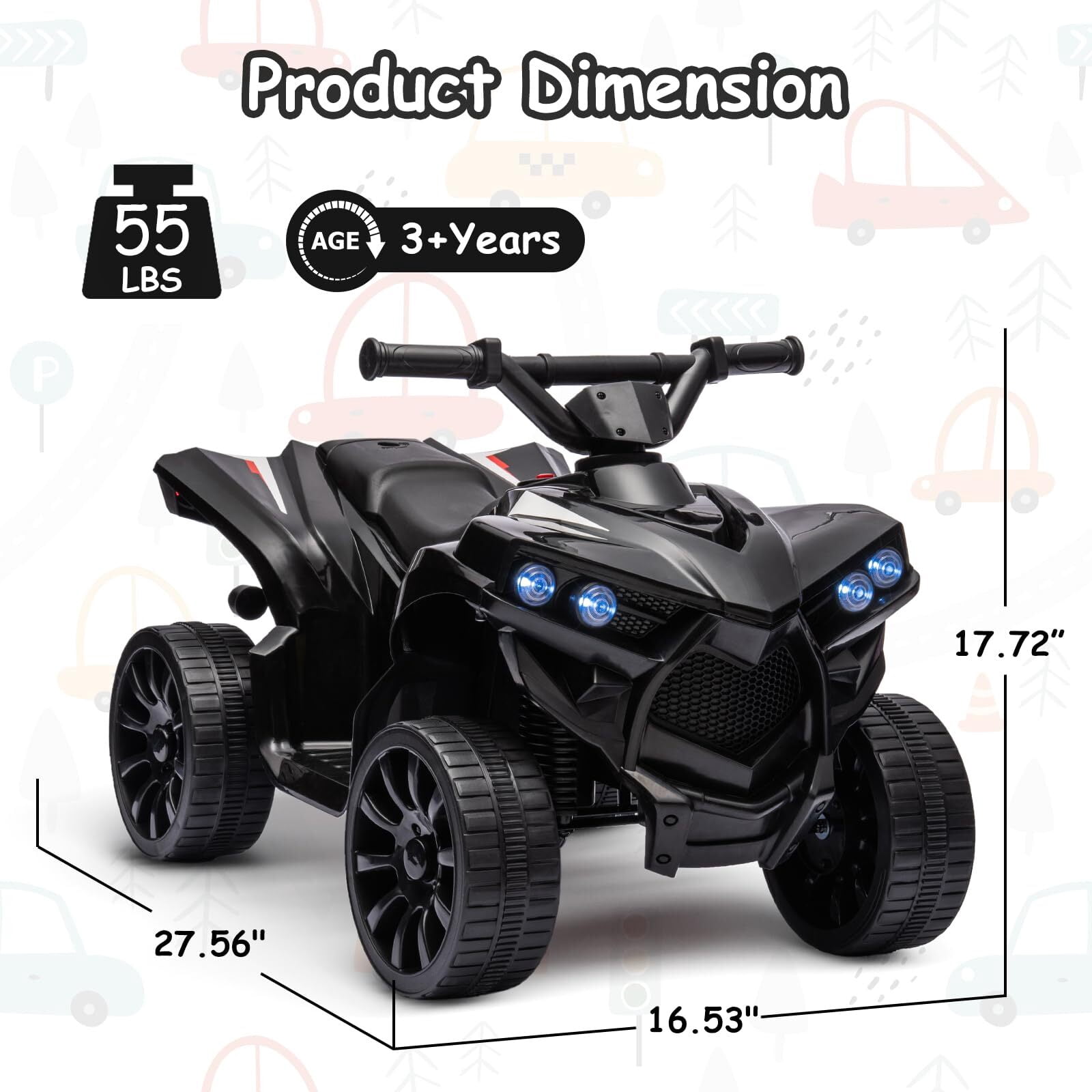 Kids ATV 4 Wheeler, 6V Ride-On Car Toy for Children Ages 1-5, 1.8 Mph Max Speed, Music,Led Lights,Electric Vehicle Quad Car for Kids