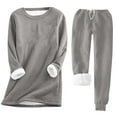 thumbnail image 1 of Conjunto de dos piezas de invierno para niños, color sólido, manga larga, cuello redondo, top y pantalones, traje informal y cálido, poliéster., 1 of 8