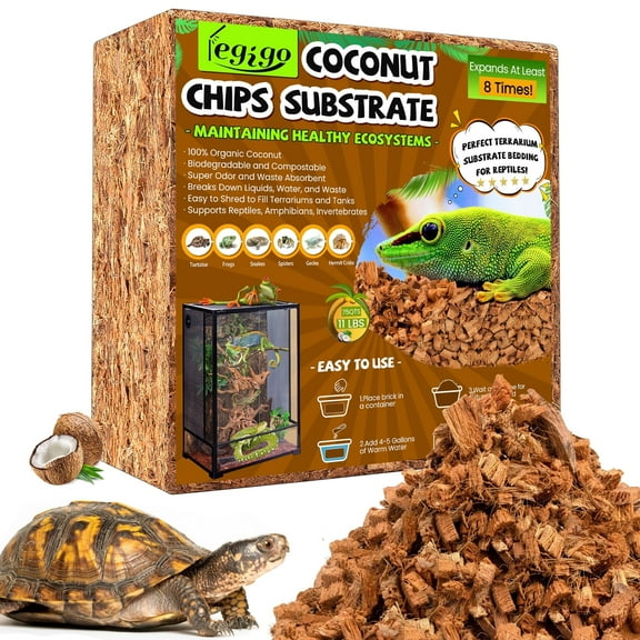 10LBS Coconut Chip Substrate for Reptiles, 72QT Natural Coco Husk Chip Reptiles Bedding, Compressed Coconut Chip Substrate for Snake, Tortoise, Ball Python, Gecko, Lizard Terrarium Tanks