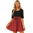 thumbnail image 1 of Vestido a Cuadros Allegra K de Manga Corta y Cuello Redondo con Cordones y Cintura Alta para Mujer Negro L, 1 of 6