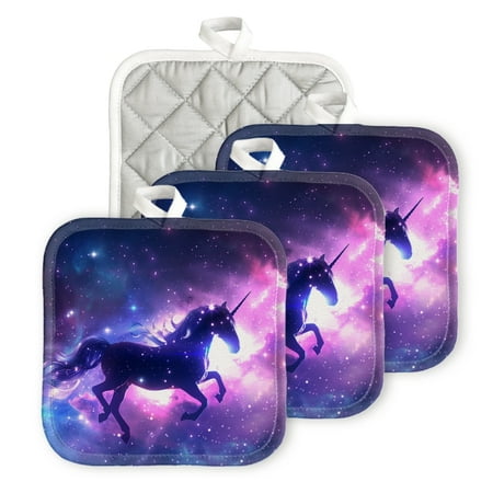 

BaHomeck Pot Holders 4pcs dacron Made Square heat-resisting mat Machine Washable for Kitchen Oven Hot Pads 6.7inch*6.7inch Unicorn Soaring Through The Cosmos